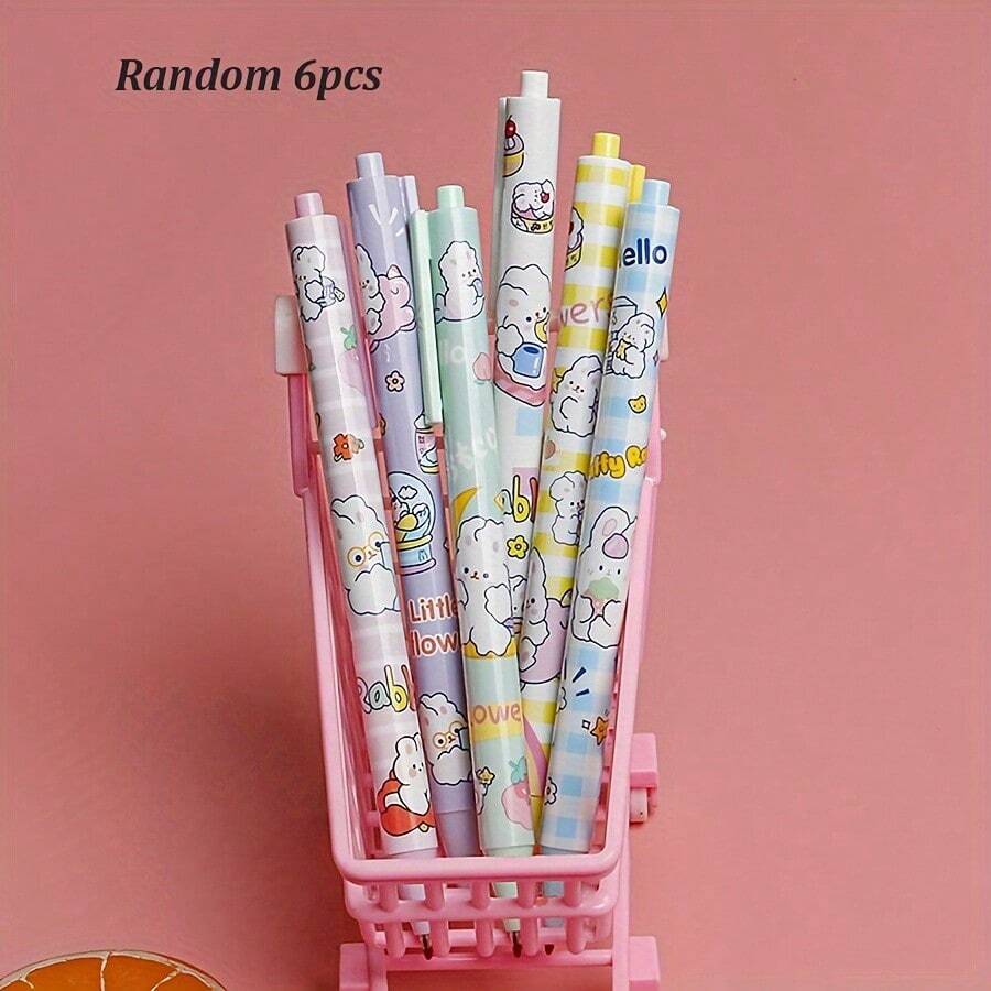Random 3pcs Cute Bunny Retractable Gel Pens - Black Ink - Multicolor - View 1