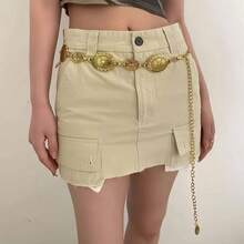 1 Women's Oversized Metal Engraved Flower Bohemian Western Style Geometric Retro Waist Chain, Casual, Versatile, Fashionable Gold Bohemian Iron Alloy Women's Waist Chain For All Seasons.Beach Accessories - A - View 4