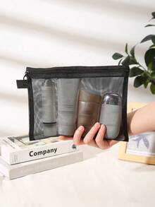 1 pièce Sac de rangement cosmétique en maille transparente, peut contenir rouge à lèvres, pinceaux, produits de soin de la peau, téléphone, pièces de monnaie, petits articles, convient pour la maison, les cadeaux, les vacances, les fêtes, Halloween, Noël et autres utilisations multifonctionnelles. - Multicolore - Voir 5