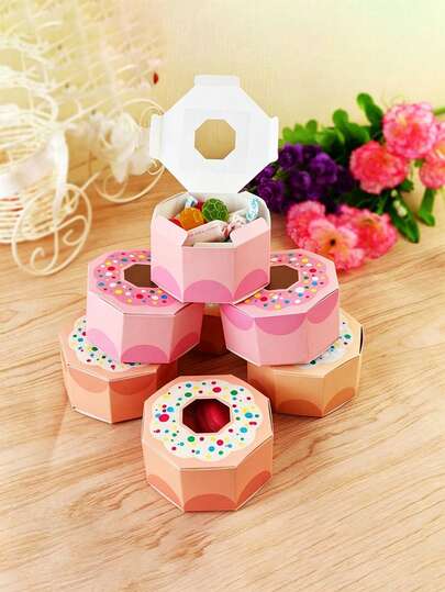 Hộp quà bánh donut bằng thiếc hình bánh quy màu hồng có cửa sổ trong suốt - Lý tưởng cho tiệc mừng em bé, trang trí tiệc mừng em bé, quà tặng tiệc mừng em bé, quà tặng khách mời, trang trí tiệc sinh nhật, vật dụng tiệc và trưng bày tiệc sinh nhật.