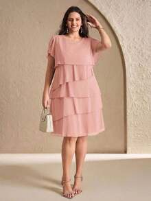 Reflora Vestido de moda con cuello redondo, mangas con volantes y estampado floral para mujer de talla - Rosa - Ver 6
