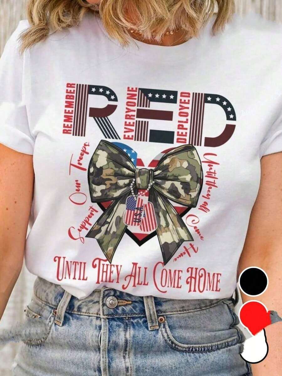 Camiseta ajustada de cuello redondo para mujer, Camiseta del Viernes Rojo, Un homenaje a cada militar, Usamos rojo los viernes, Regalo con temática militar (apto para esposa/madre/padre/novia), Camiseta estampada para celebraciones festivas, 100%, Un gran regalo para amigos y familiares, Apto para todas las estaciones -Apto para uso diario, vacaciones, fiestas - Blanco - Ver 1