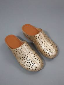 Hollow Out Wedge Sandals, Comfortable To Wear, Suitable For Long-Term Wear Such As Work And Shopping - Champagne Gold - View 7