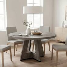Round Dining Table Suitable For 4 People - 119.38 Cm Retro Base & Engineered Wood Tabletop, Multi-Functional Kitchen Table For Dining Room, Conference Desk, Office Desk, Space-Saving For Small Homes, Assembly - Grey - View 6