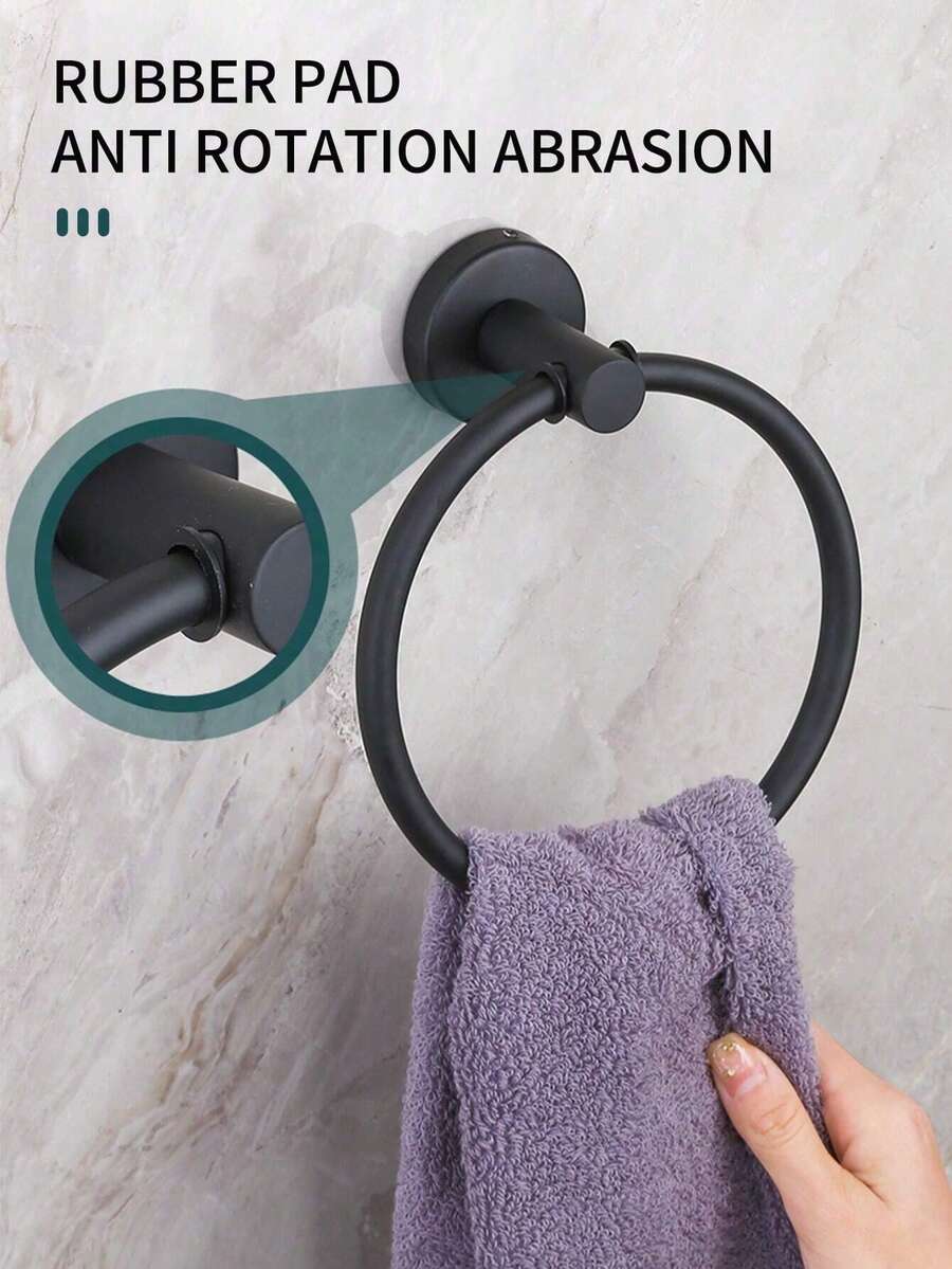 Round Towel Rack, Black Towel Ring, Wall-Mounted Bathroom Towel Rack, Towel Ring, Round, Stainless Steel Bathroom Towel Rack, Wall-Mounted Towel Hook, Silver, Black Towel Hook, Bathroom Towel Storage Rack, Towel Rack, Dishcloth Rack, Hand Towel Rack, Bathroom Accessories, Hardware, Bathroom Decor, Dishcloth Rack