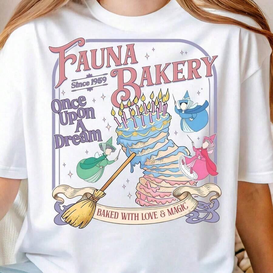 Moda 2026 Para Mujer Cotton T-shirt Casual Calidad Camiseta Fauna Bakery, Sudadera Princesa, Camiseta Pastel de Cumpleaños Belleza Primaveral, Suéter Magical Bakery A1pparel, WDW Family Vacay T1EE 180G tejido de algodón suave y agradable para la piel, ligero y transpirable para comodidad durante todo el día, perfecto para el uso diario casual de la mujer, conjuntos de primavera y otoño, looks de vacaciones, disfraces de Pascua y del día de San Patricio, fácil de combinar con pantalones cortos vaqueros y faldas Camiseta Básica Unisex - Blanco - Ver 1