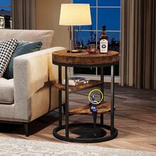 LITTLE TREE Mesita auxiliar estrecha de tres niveles para la sala de estar, mesa industrial de madera con estructura metálica, mesita de noche pequeña para el dormitorio. - Marrón - Ver 7