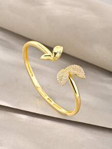 Gold Bangle Set, Versatile Textured White Gold Copper Inlaid Zirconia, Suitable For Daily Wear, Gatherings, Dates, Parties, Gifts - Gold - View 2