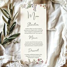 Tarjeta de menú de boda personalizada, menú de cena de boda personalizado, diseño floral minimalista elegante, decoración de mesa de boda, tarjeta de menú de evento personalizable, tarjeta personalizada, adecuada para boda, despedida de soltera, decoración de mesa de boda minimalista - Menús - Ver 6