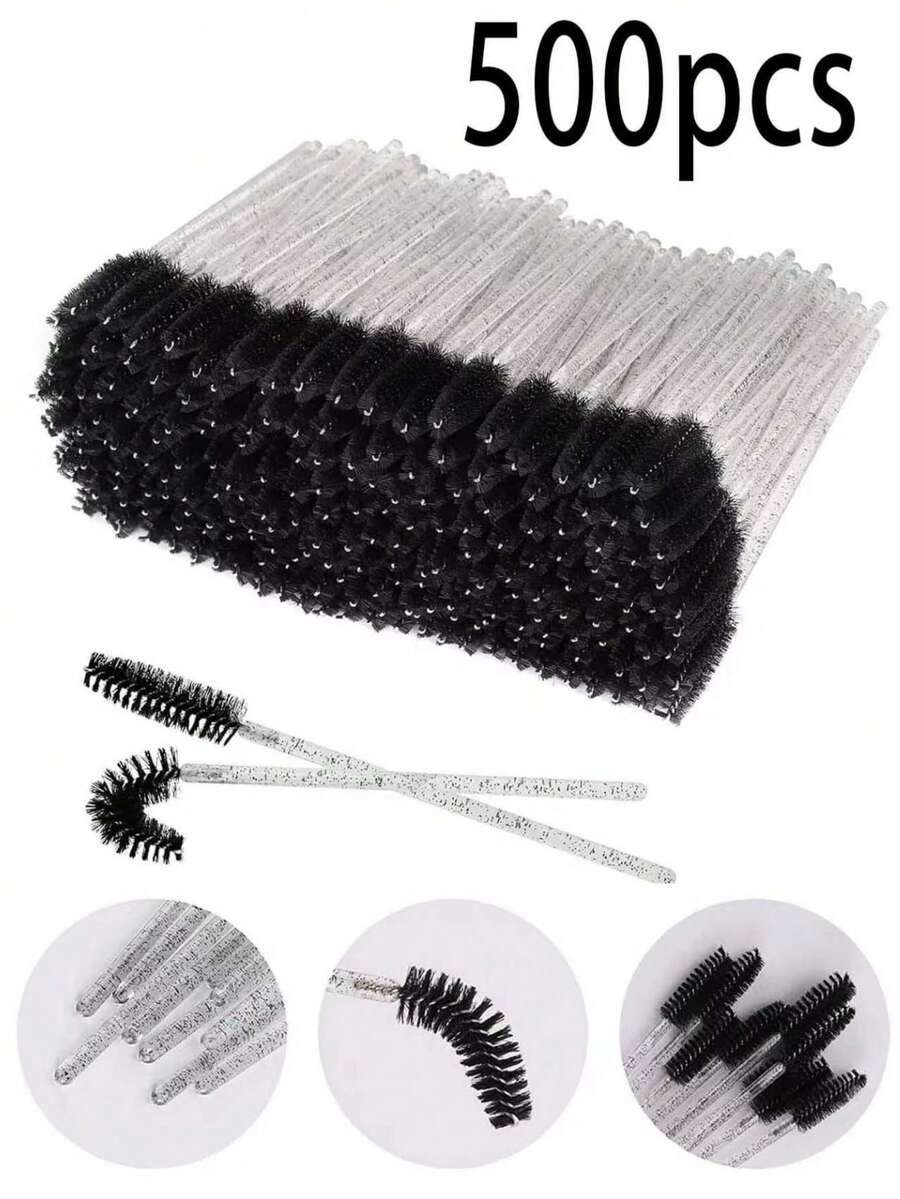 Bộ 500 cọ chuốt mi dùng một lần, cọ chuốt mi pha lê di động tiện dụng khi đi du lịch, cọ chuốt mascara, cọ nối mi xoắn ốc, bộ trang điểm mắt và lông mày, cọ kẻ lông mày dùng một lần có thể uốn cong, quà tặng kèm, dụng cụ trang điểm, đồ dùng mỹ phẩm thiết yếu.