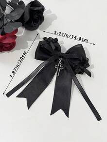 1pc Gothic Cross Decor Accessory, Short Ribbon Mesh Bow Hair Clip, Metal Alligator Clip, For Women,Hair Slide - Black - View 4