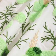 1個帆布葉子與花朵刺繡抱枕套 - 綠色 - 查看 6