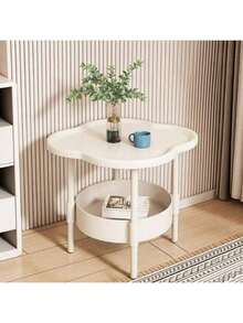 Bàn phụ bằng nhựa kiểu dáng tối giản hiện đại - Bàn đầu giường chắc chắn với thiết kế hình cỏ bốn lá cho phòng khách, phòng học, phòng ngủ. - trắng - Xem 3