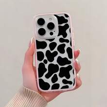 1pc Transparent Phone Case With Pink Frame, Minimalist Lens Protection, Cute Milk Texture Pattern, Suitable For IPhone 16 Pro Max, 17/16/15/14 Plus, 13/12/11, Air, Series - Multicolor - View 4