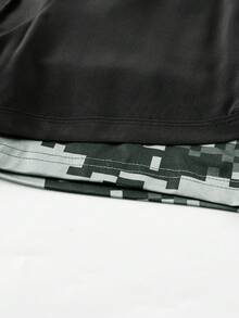 Men's 2-In-1 Outdoor Sports Running Shorts, Breathable Quick-Dry Camouflage Mosaic Print, Suitable For Spring/Summer Outdoor Running & Fitness - Black - View 7