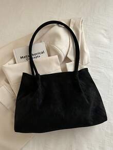 New Vintage Fashion Large Capacity Tote Bag, Lightweight Minimalist, Solid Color Shoulder Bag. Suitable For Women's Daily Life, Casual, Commute, Work, Vacation And Student Use - Black - View 5