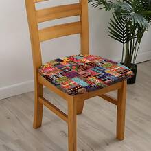 Conjunto de 2/4/6 capas de almofada elásticas com estampa boêmia, ideais para decoração de casa, sala de estar, sala de jantar, jardim, hotel e festas. Feitas em poliéster lavável, são perfeitas para proteger o assento da cadeira. - Multicolorido - Ver 4