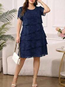 Reflora Vestido de moda con cuello redondo, mangas con volantes y estampado floral para mujer de talla - Azul - Ver 12