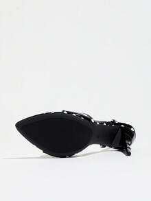 Vintage Elegant Polka Dot High Heel Pumps, Soft Mirror-Like Material, Black & White Contrast, Pointed Toe Stiletto Heel, Suitable For Party, Wedding, Office, Travel, Dating, Christmas, Valentine's Day, Mother's Day And Other Occasions - Black - View 9
