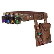 Medieval Alchemist Magic Potion Belt With Pentagram Pouch And 6 Potion Bottles, Renaissance LARP Wizard Cosplay Belt,Party - A - View 8