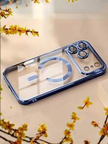 Luxury Plated Transparent Magnetic Wireless Charging Soft Phone Case, Compatible With IPhone 17 16 15 14 13 12 11 Pro Max Plus Air, Anti-Fall Anti-Shock Protective Case With Lens Cover - Silver - View 1