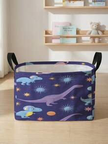 1 pieza Caja de almacenamiento plegable de gran capacidad, cesta de almacenamiento con tapa con estampado de dinosaurio y asa, multiusos para guardería, dormitorio, ropa de bebé, debajo de la cama, almacenamiento de juguetes - Multicolor - Ver 2