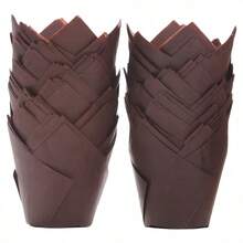 100pcs Tulip Cupcake Liners, Suitable For Baking Cups, EU Standard Size Tulip Muffin Liners, Cupcake Packaging Paper, Brown, White, Unbleached Natural, Suitable For Parties, Christmas - Multicolor - View 14