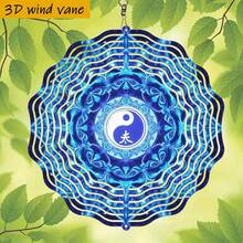 1 pieza Diseño floral complejo con patrón azul de Taiji 3D. 10in*10in con gancho giratorio, molino de viento creativo DIY de 360°, decoración colgante clásica de doble cara redonda para interiores/exteriores (sin incluir el colgante), estilo aleatorio - A - Ver 2