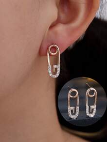 1 Pair Shiny Pin-Shaped Earrings, Women's Synthetic Cubic Zirconia Dangle Earrings - Earrings - View 1