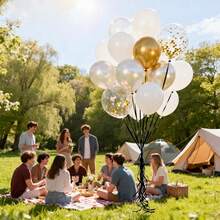 30pcs 10/12 Inch (Approx. 25.4cm) White Gold Latex Balloon Set - Pearl White, White, Metallic Gold Foil Confetti Party Balloons With Ribbon, Suitable For Wedding Party, Anniversary, Baby Shower Decoration. - Set - View 4