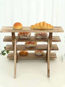 1PC 4 Tier Wooden Dessert Stand,Bread&Cake Display Rack, Rustic Cake Stand, Merchant Display Table, Desktop Display Shelf, Suitable For Wedding/Birthday/Mother's Day Gifts, Home Storage And Desktop Display, Wooden Rustic Style Riser - View 5