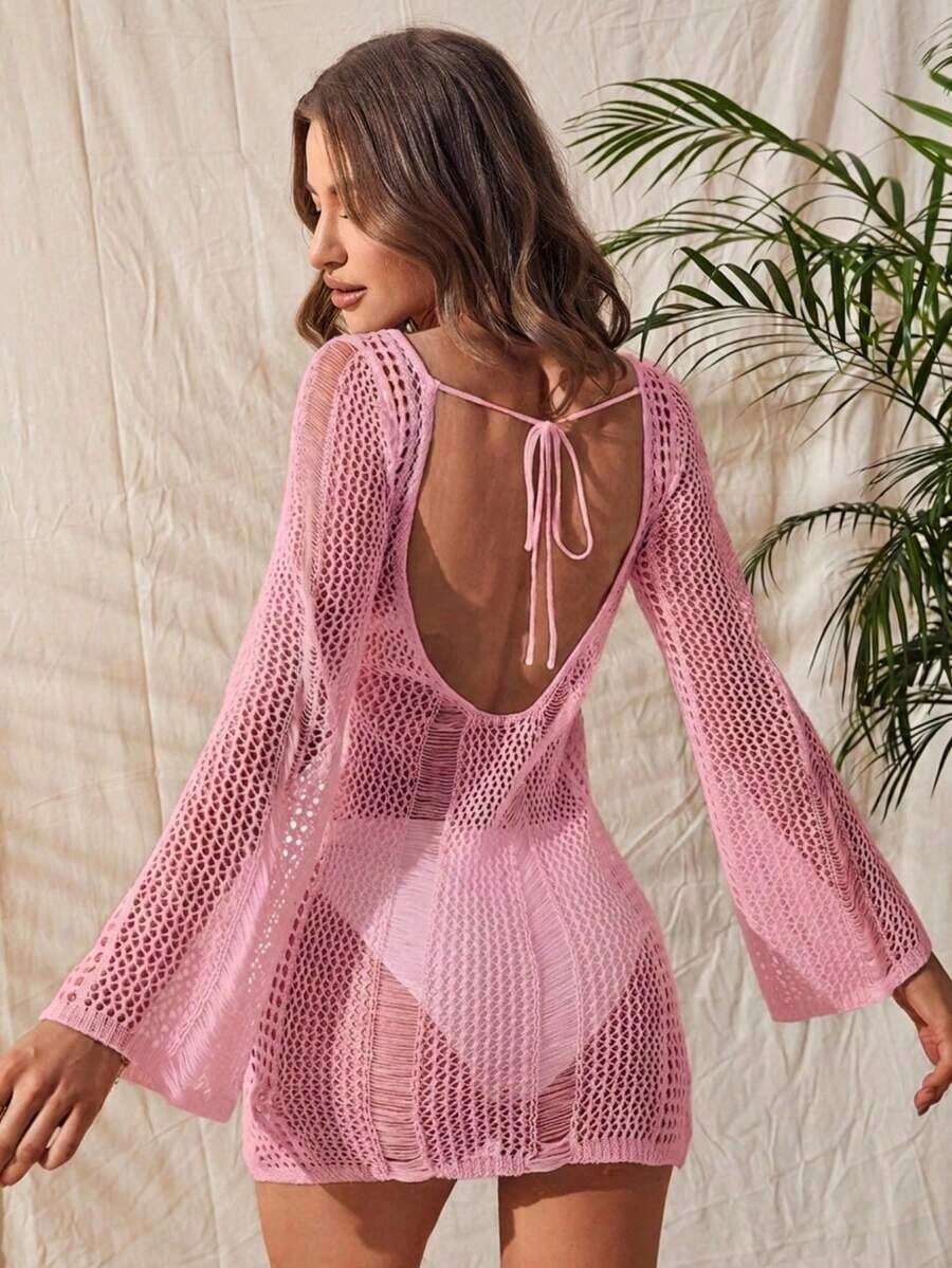 Swim Chiccia Summer Bodysuit With Tie Back And Openwork Design - Grey - View 1