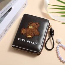 CarrKen 1 pieza Cartera corta versátil y exquisita para mujer con patrón de oso, estilo retro europeo & americano, multifuncional y de múltiples compartimentos, nueva, para adolescentes - Multicolor - Ver 11