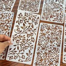 12 piezas Plantilla de dibujo con patrón floral hueco, molde de textura de voluta de rosa para estampado, decoración de pared de tela para el hogar, plantillas de plástico reutilizables - Conjuntos - Ver 7