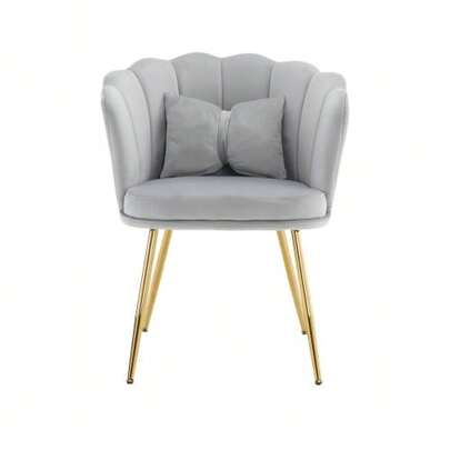 Modern Living Room Armchair In Velvet, Bathtub Chair, Comfortable, Upholstered, Decorative Chair With Petal Backrest And Gold-Plated Metal Legs And Butterfly Cushions For Bedroom/Dining Room