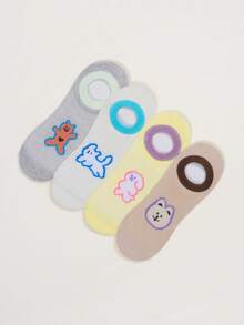 1/2/4 Pairs Cute Cartoon Animal Print Low Cut Socks For Women, Breathable Mesh Invisible Socks, Casual Daily Wear, Random Styles - Multicolor - View 5