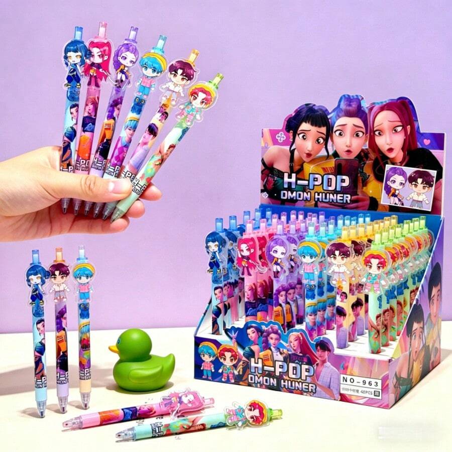 5pcs Girl Group Neutral Pen Acrylic Click Pen Student Stationery Signature Pen K-Pop Stationery Random Style - Multicolor - View 1
