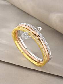 Juego de brazaletes de oro, versátil con textura de oro blanco y cobre incrustado de circonita, adecuado para uso diario, reuniones, citas, fiestas, regalos - Dorado - Ver 8