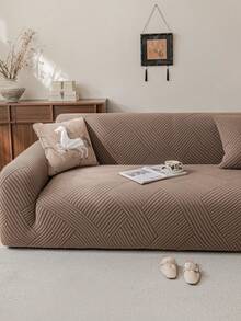 1pc 3D Plush Sofa Cover, Multifunctional Full Wrap Sofa Protector, Holiday Decor Stretch Sofa Slipcover, Fit For 1/2/3/4 Seater Sofa - Brown - View 6