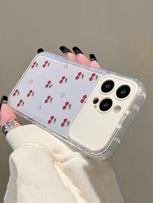 1pc Transparent TPU Cherry Painted Phone Case With Mirror Stand, Suitable For IPhone 11 12 13 14 12 Pro Max 13 Pro Max 14 Pro Max 15 15 Pro 15 Pro Max 16 16 Pro 16 Pro Max 17 17 Pro 17 Pro Max - Multicolor - View 4