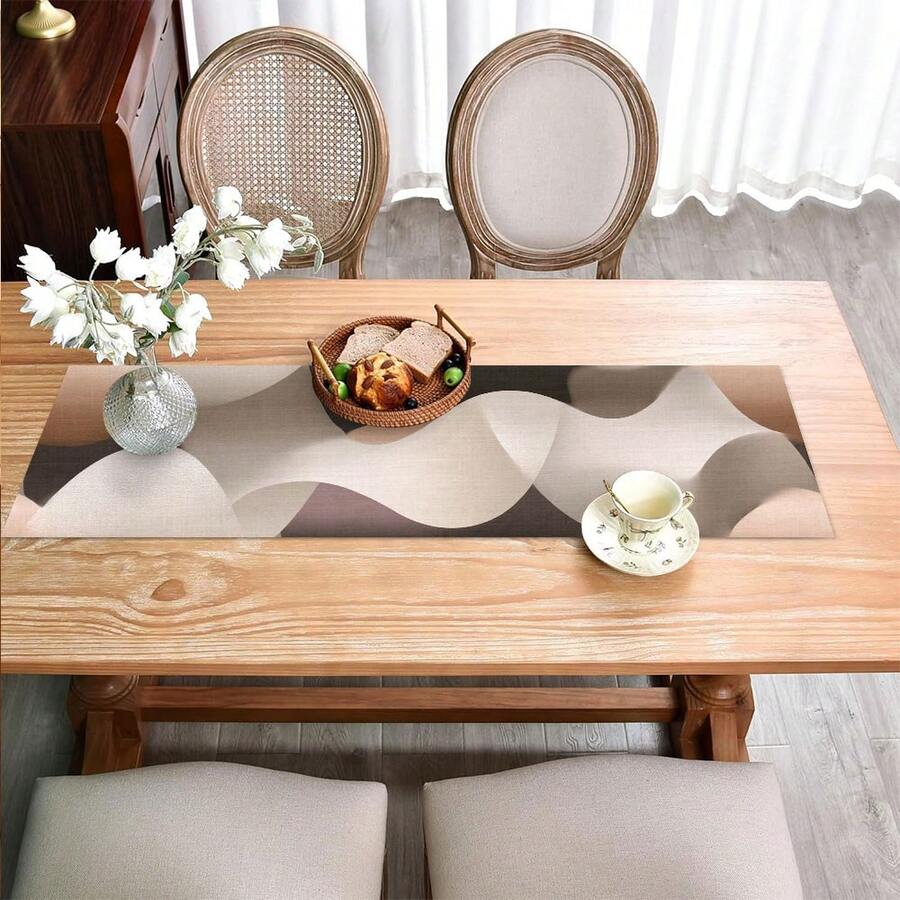 1件 Morandini 棕色波浪圖案桌旗，極簡漸層曲線桌旗，聚酯纖維印花，適用於室內/室外、日常使用、婚禮、節日家居裝飾、餐廳、客廳、餐桌、廚房、派對、季節性禮物 - 摩卡棕 - 查看 1