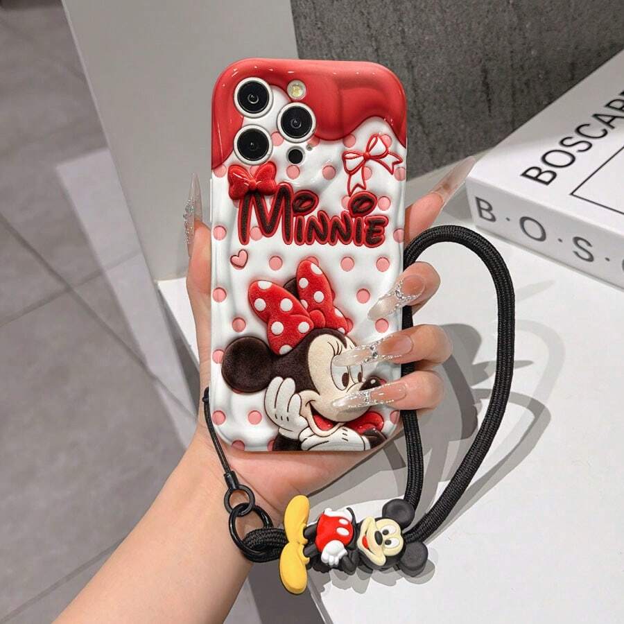 This Disney Mickey Mouse Lanyard Phone Case Is Fully Covered In TPU Material. It's Shockproof, Lightweight, And Compatible With IPhone17/16/11/13/15/15 Plus/15 Pro/15 Pro Max/12/14 Pro Max/11 Pro Max/12 Pro/12 Pro Max/13. This Phone Case Makes A Popular Birthday Gift Or Business Gift; It's Durable, Stain- And Fingerprint Resistant, And Suitable For Both Men And Women. The Set Also Includes A Mickey Mouse Phone Case And A Mickey Mouse Plush Bracelet. It's A Perfect Gift For Friends And Family. This Stylish Phone Case Is Fun, Lightweight, And Durable. IPhone17 Pro Max Phone Case, Minnie Mouse Phone Case. - trắng - Xem 1