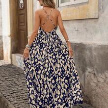 Vestido sin mangas de cuello en V con estampado total para vacaciones de verano de mujer - Negro01 - Ver 10