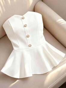 Blusas elegantes para damas, atuendos de vacaciones, blusas negras, blusas negras, blusas para salir, blusas de fiesta, disfraces de carnaval, atuendos de San Valentín para mujeres, blusas de verano, top bandeau, top hombros descubiertos, top - Blanco 2 - Ver 6