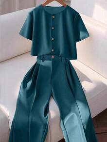 Conjunto de dos piezas para mujer para uso diario - Niebla azul - Ver 7