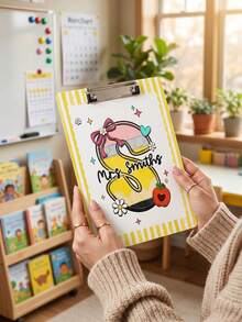 1pc Custom Name Teacher Clipboard, Personalized Teacher Appreciation Gifts, Monogram Initial Teacher Clipboard, Stripe Teacher Acrylic Paper Clipboard With Metal Clip, End Of School Teacher Gifts, Back To School - Multicolor - View 6