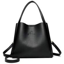 LANYIBAIGE Simple Women Bucket Shoulder Bags New Solid Color Handbags Retro Large Capacity Tote Bags Large Capacity Pu Leather Bags 2026 - Black - View 12
