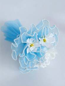 1 Set Of Wave Yarn Wrapping Paper, Faux Pearl Mesh Ribbon, Artificial Flowers And Bouquet Wrapping Material. Suitable For Festival, Wedding, Birthday Decoration, Florist Supplies, Diy Flower Arrangement Packaging Decoration,Kitchen Accessories - Blue - View 8
