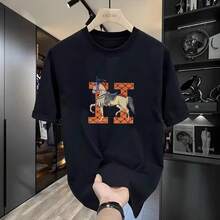 Directly From The Manufacturer, Men's Casual Short-Sleeved T-Shirts, Made Of Heavyweight Long-Staple Cotton, Modern American Style, Available In Large Quantities And In Stock. - 黑色 - 查看 2