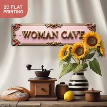 2D平面裝飾 - 一個帶有復古設計的2D平面標誌和牌匾，印有口號「WOMAN CAVE」。這個牆面標誌尺寸為10X40公分 (3.9X15.7英吋)，適用於農舍、浴室、咖啡館和車庫等各種環境。(隨機款式) - A - 查看 4